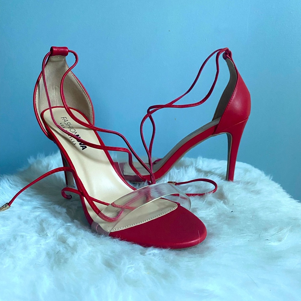 Red Tie Up Heels Size 8